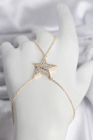 Nevamel® Pirinç Gold Renk Zirkon Taşlı Yıldız Model Kadın Şahmeran 5886
