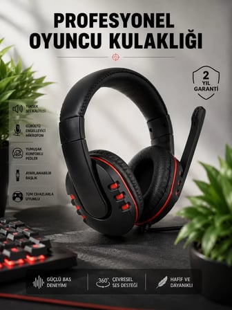 Nevamel® Yüksek Ses Kalitesi ve Aktif Gürültü Engelleme Özellikli Kablolu Mikrofonlu Kulaklık