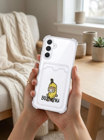 Nevamel® Samsung Galaxy A54 Boş Yapma Muz Detaylı Kart Bölmeli Şeffaf Telefon Kılıfı
