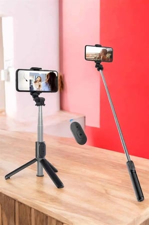 Nevamel Kumandalı Tripod Telefon Tutucu Selfie Çubuğu 360 Derece Dönebilen