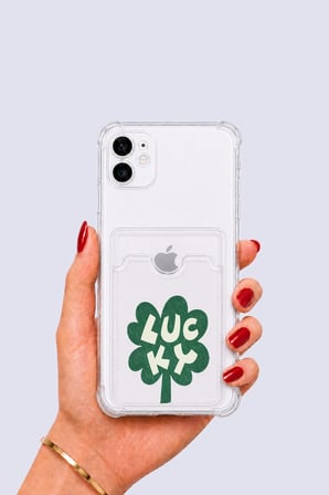 Nevamel® iPhone 12 Kartlıklı Lucky Yonca Desenli Kılıf