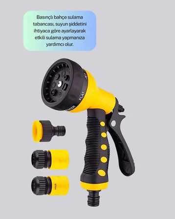 Nevamel® Ayarlanabilir Basınçlı 8 Modlu Bahçe Sulama Tabancası Hortum Aparatı