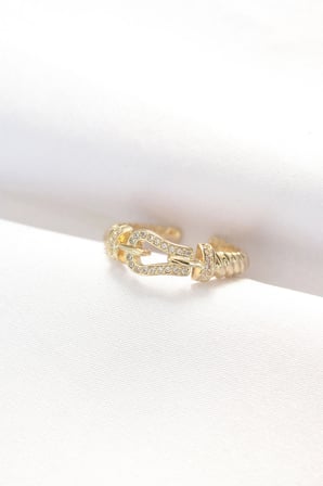 Nevamel® Kemer Tokası Tasarımlı Gold Renk Zirkon Taşlı Ayarlanabilir Yüzük 5886
