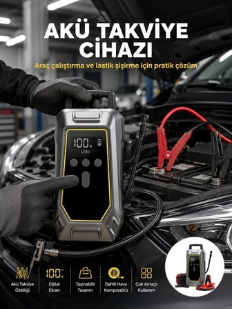 Nevamel® Araç Kullanıcıları İçin Çok Fonksiyonlu Akü Takviye Cihazı