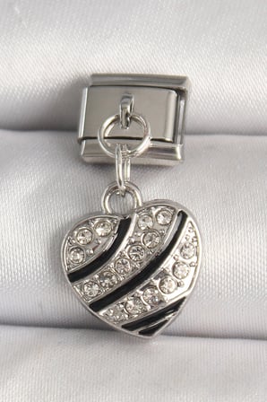 Nevamel® 316L Çelik Gümüş Renk Zirkon Taşlı Kalp Model Nomination Charm 5886