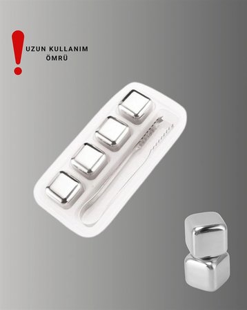 Nevamel Paslanmaz Çelikten Üretilmiş Metal Buz Küpü Seti ve Buz Klipsi