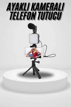Nevamel Akıllı Telefon Vlog Kiti Tripod Mini Mikrofonlu Telefon Tutucu