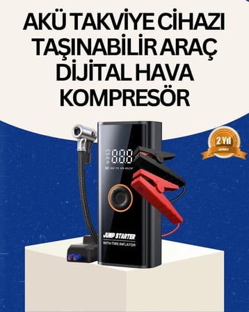 Nevamel® Taşınabilir Akü Takviye ve Akıllı Lastik Şişirme Pompası