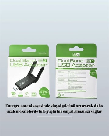Nevamel Tak-Çalıştır Özellikli Çift Bant WiFi Adaptör – 1200 Mbps