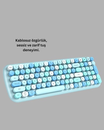 Nevamel Kablosuz Retro Klavye ve Mouse Seti – 104 Tuşlu Sessiz Yazım