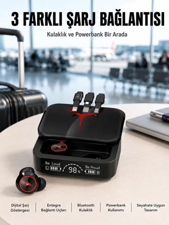 Nevamel® Tws Powerbank Kutulu Dijital Göstergeli Bluetooth Kulaklık Kablosuz Kulakiçi Kulaklık Yeni Nesil