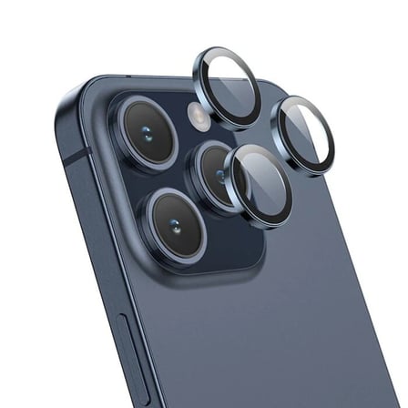 Nevamel HOCO Crystal Clear iPhone 15 Pro-15 Pro Max HD 3D Metal Çerçeveli Kamera Koruyucu Lens-(5775)