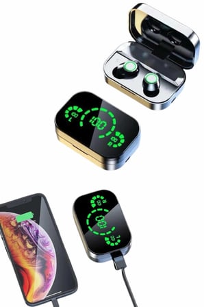 Nevamel Kablosuz Bluetooth Kulaklık Çift Telefon Destekli Powerbankli Dijital Göstergeli