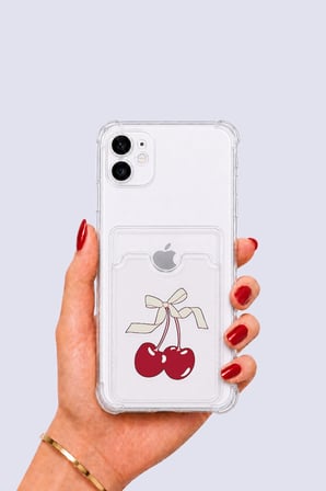 Nevamel® iPhone 12 Kartlıklı Kiraz Desenli Kılıf