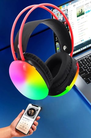 Nevamel Kulak Üstü Kablosuz Bluetooth Kulaklık Unısex Renkli Işıklı Kulaklık