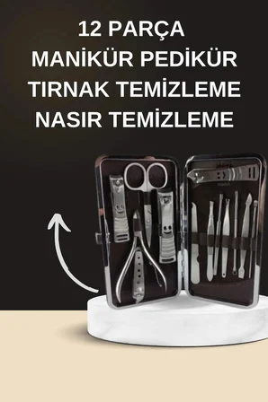 Nevamel Elektrikli Manikür Pedikür Seti İkili Set 12 Parça Tırnak Bakımı Törpü Protez Çıkarma