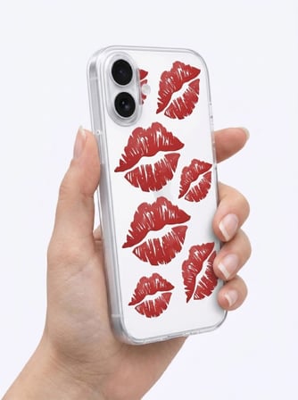 Nevamel® İphone 17 Kırmızı Dudak / Öpücük Desenli Şeffaf Telefon Kılıfı
