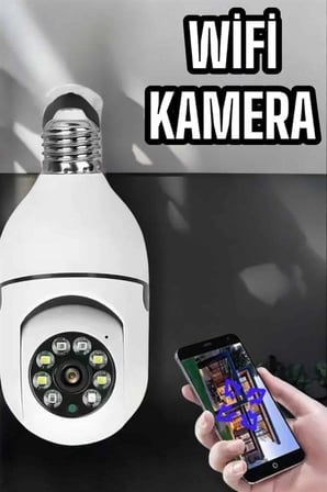 Nevamel® Wifi Kamera Duylu Ampul Görünümlü 360 Derece Dönebilen Ev Kamerası