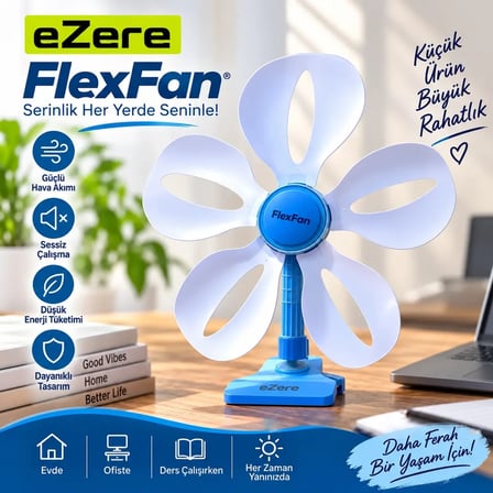Nevamel® Ezere FlexFan Klipsli Elektirikli Vantilatör Ev Ofis Mini Fan-(5775)