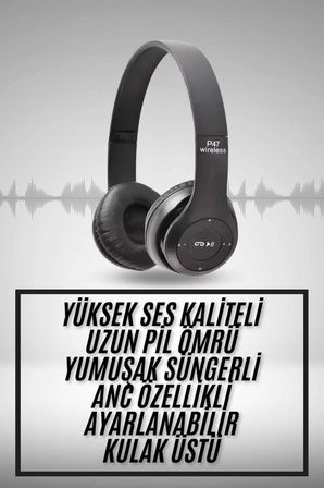 Nevamel® Kulak Üstü Bluetooth Kulaklık Yüksek Ses Kaliteli Ayarlanabilir