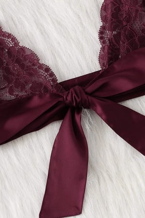 Nevamel® Kadın Bordo Dantelli & Kurdelalı Sütyen Külot Takımı H110383