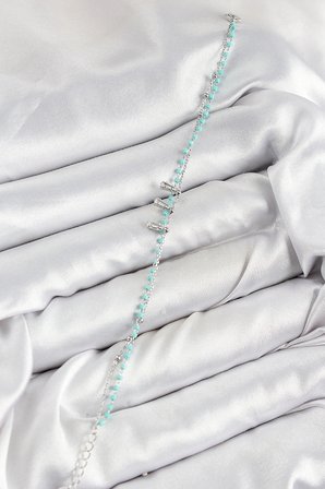 Nevamel® Pirinç Zirkon Taşlı Mavi Boncuklu Model Gümüş Renk Kadın Bileklik 5886
