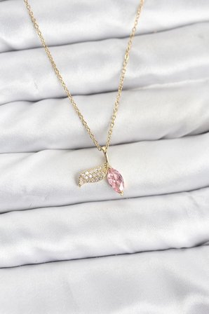 Nevamel® 316L Çelik Zincir Gold Renk Balık Kuyruğu Model Zirkon Taşlı Kadın Kolye 5886