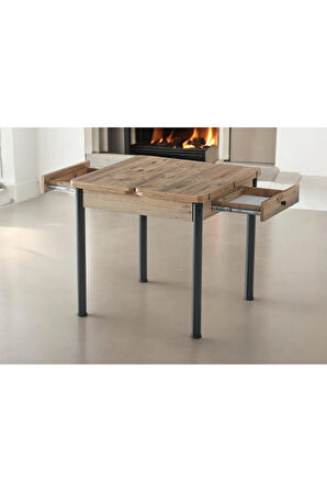 Neva Açılır Kapanır Mutfak Masası – Ceviz Desen, Siyah Ayak, 80x80/160 cm