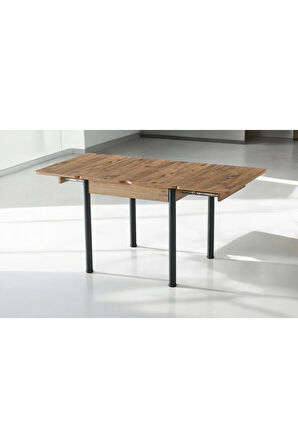 Neva Açılır Kapanır Mutfak Masası – Ceviz Desen, Siyah Ayak, 80x80/160 cm