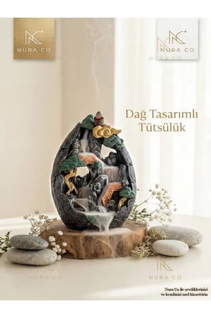 Nura Co Dağ Şelale Tasarımlı Backflow Tütsülük Dekoratif Seramik Altın Detaylı