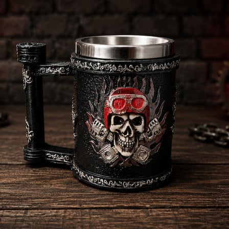 Toptan Kuru Kafa Motorcu Tasarımlı Metal Kupa Bardak