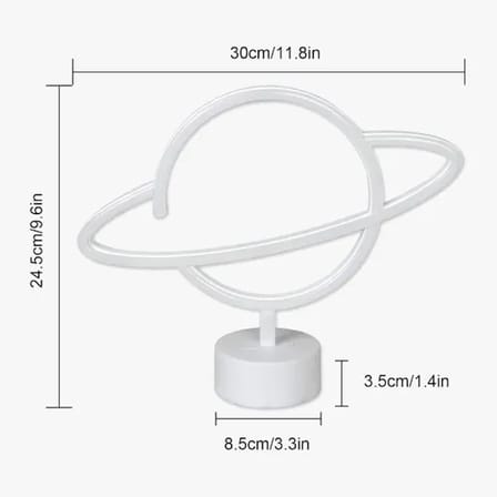 Neon Işıklı Satürn Lamba (Pil + USB)