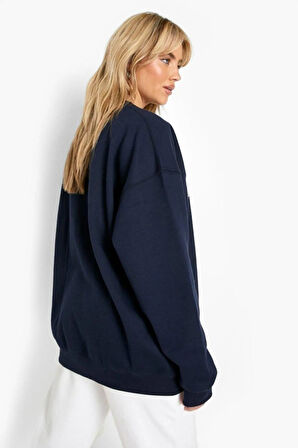 Kadın Lacivert New York Baskılı Oversize Sweatshirt