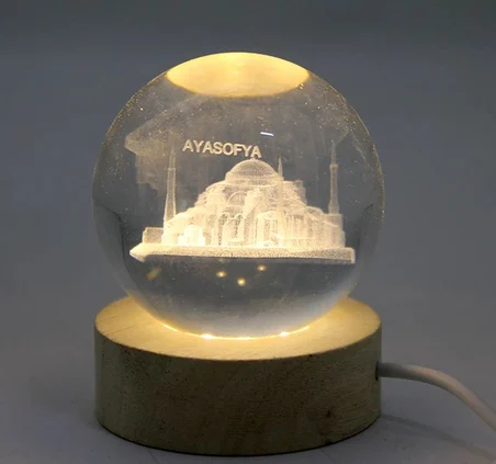 Ayd 3d Kristal Cam Küre Ahşap Soketli İstanbul Temalı Led Lamba Alk2573