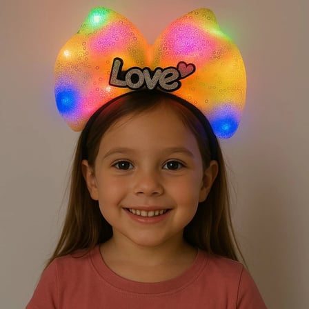 Ayd Led Işıklı Love Yazılı Sarı Fiyonk Taç – Kız Çocuk Parti Tacı