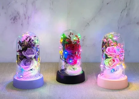 Ayd Işıklı Müzikli Romantik Fanus Tekli Gül Alk5007