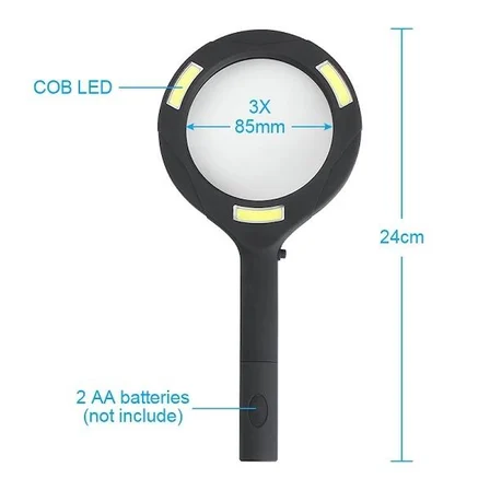 Ayd 3 Ledli Işıklı El Büyüteci 250 Lümen Beyaz Işık Büyüteç 3x Zoom Tamirci Büyüteç Wt374