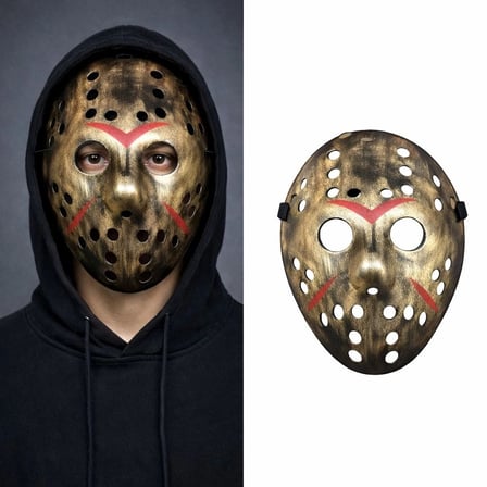 Ayd Bakır Renk Kırmızı Çizgili Tam Yüz Hokey Jason Maskesi Hannibal Maskesi