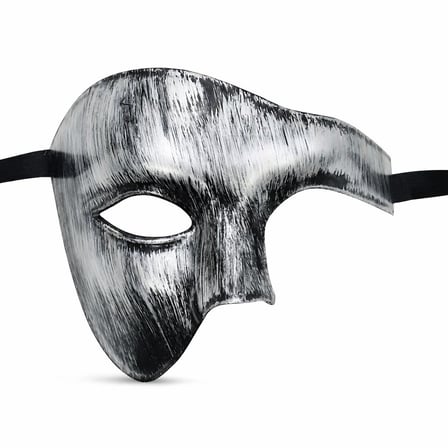 Ayd Antik Eskitme Gümüş Erkek Yarım Maske - Phantom Parti  Balo Maskesi