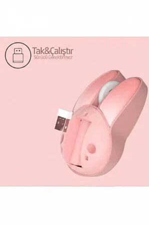 Ayd Tavşan Figürlü Kablosuz Mouse Pil Dahil Etiket Hediyeli Pembe