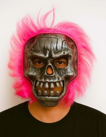 Ayd Wild Skull - Gümüş Kafatası Pembe Saçlı İskelet Maske