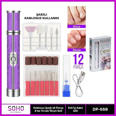 Ayd Şarjlı 12 Başlıklı Manikür Seti