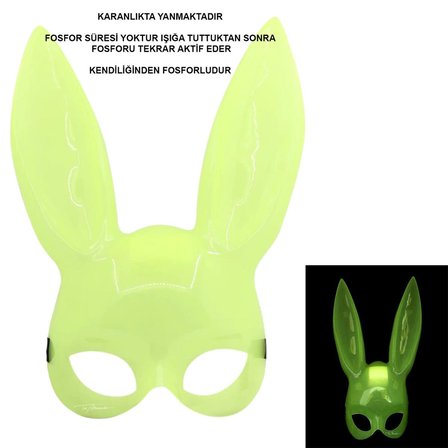 Ayd Karanlıkta Parlayan Fosforlu Tavşan Maskesi – Glow Bunny Masquerade Maske (32x22 Cm)