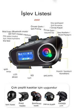 Ayd Q58-max Radyolu 2 Kişi Bağlantılı Bluetooth Kask Kulaklık Ekranlı Fenerli Müzik Ve Telsiz Intercom
