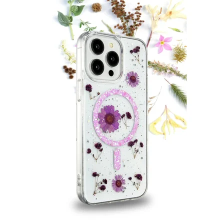 Ayd Apple İphone 15 Pro Max Kılıf Daisy Simli Magsafe Kapak - Pembe