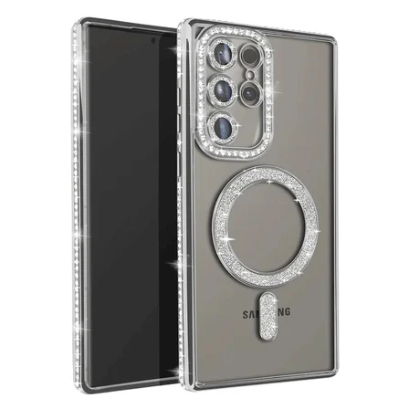 Ayd Samsung Galaxy S25 Ultra Kılıf Joke Simli Magneticsafe Kılıf - Gümüş