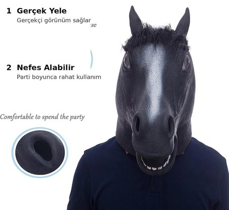 Ayd Gerçekçi At Kafası Maskesi Siyah Renk