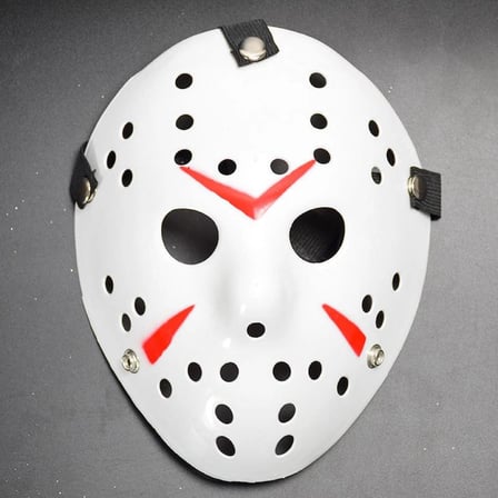 Ayd Beyaz Renk Kırmızı Çizgili Tam Yüz Hokey Jason Maskesi Hannibal Maskesi