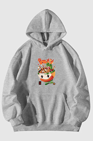 Next Level Ramen Baskılı Unisex Siyah Kanguru Cepli Kapüşonlu Sweatshirt Hoodie | S