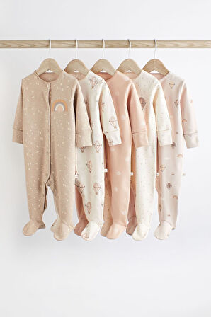 Next Baby % 100 Pamuklu Krem Kahve Balon Desenli 5’li Tulum Set